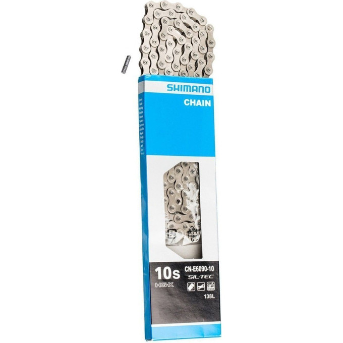 Цепь SHIMANO E6090, для 10 скоростей скоростей сзади/1скорость спереди, 138 звеньев, для элекровелосипедов, с ампульным пином (1шт) ICNE609010138I